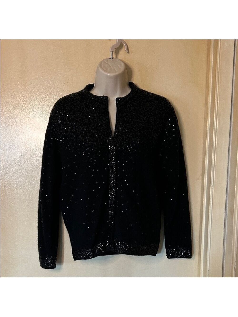 Vintage Wong Brothers Lambswool Black Sequin Cardigan size 40/M